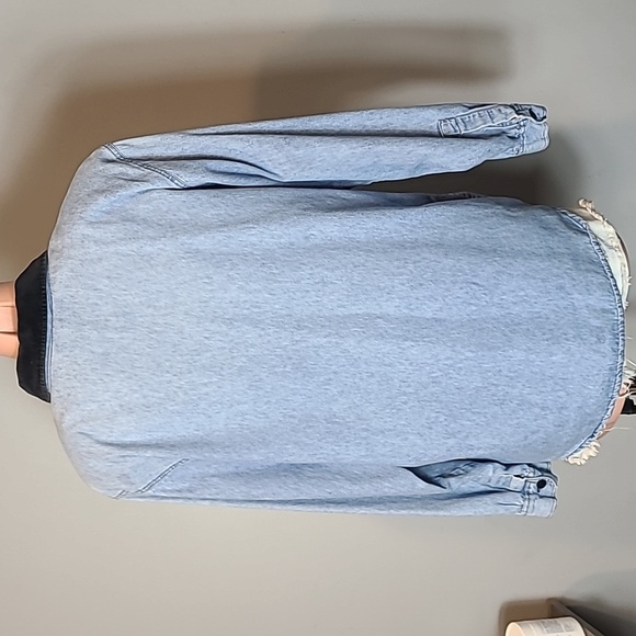 Vintage Shirt Velvet Collared Western Bohemian 90s Country Chambray Denim Medium - Picture 6 of 9